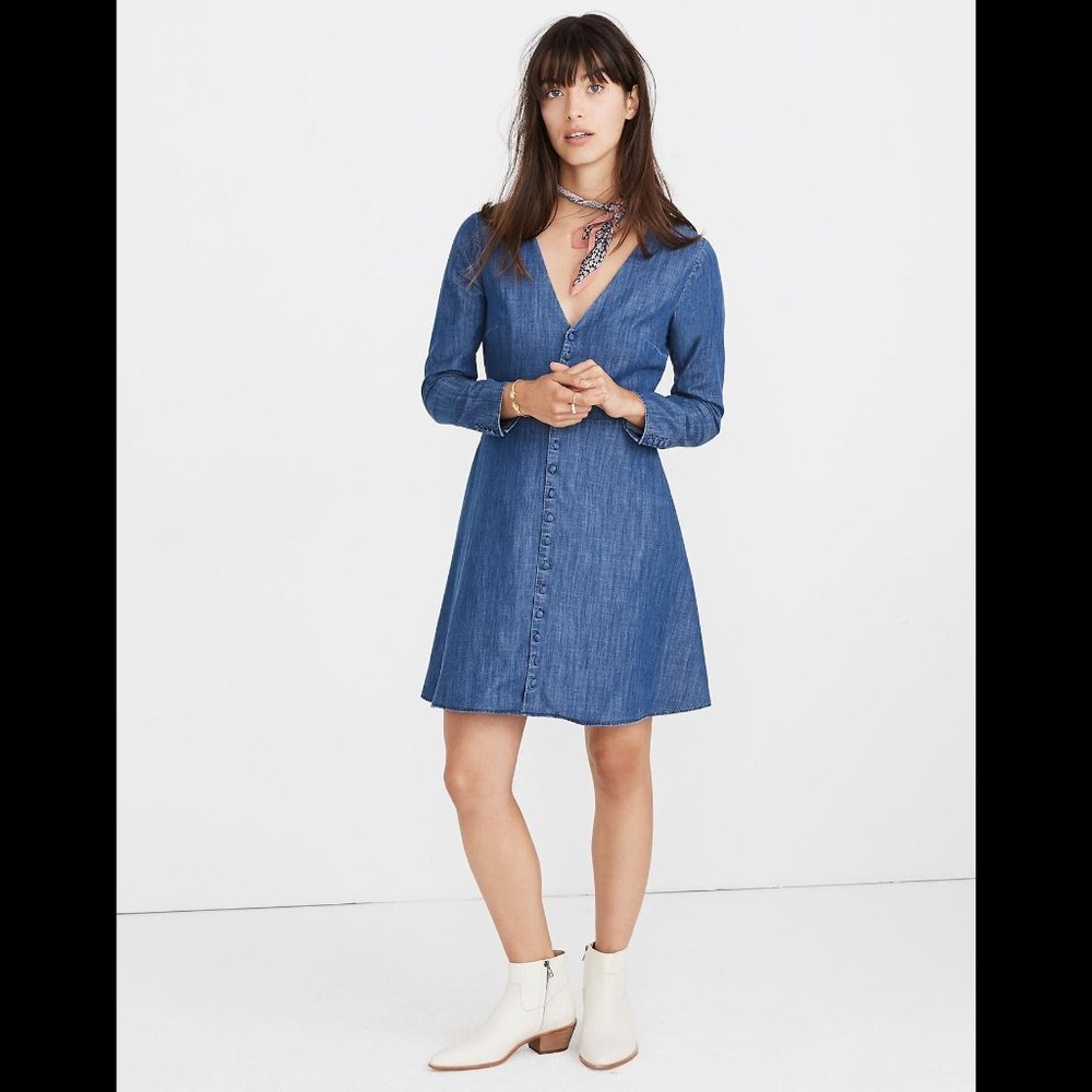 Madewell Long Sleeve Blue Denim Dress